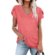 Casual solid color V-neck short-sleeved T-shirt