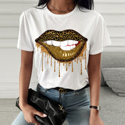 Fashion golden lip printing short-sleeved T-shirt