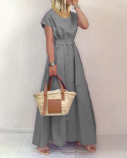 Round Neck Solid Color Swing Dress