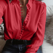 Fashion casual large size lapel solid color loose long sleeve shirt women