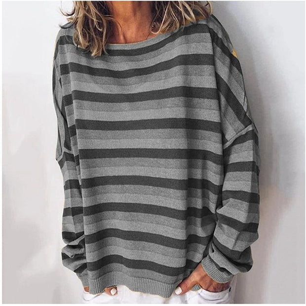 Fashion striped round neck long sleeve loose women's sweater