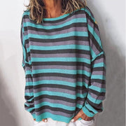 Fashion striped round neck long sleeve loose women's sweater