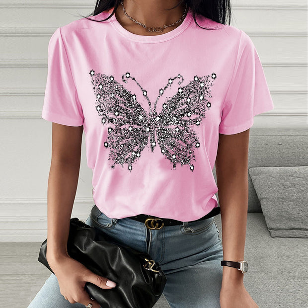Fashion spring and summer butterfly printing short-sleeved T-shirt