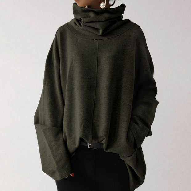 Loose casual long-sleeved high-neck pullover solid color pocket jacket sweater