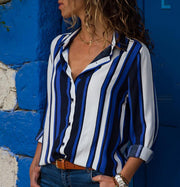 Fashion casual contrast color striped long sleeve shirt
