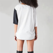 Street V-Neck Loose Print Black and White Cardigan Plus Size T-Shirt