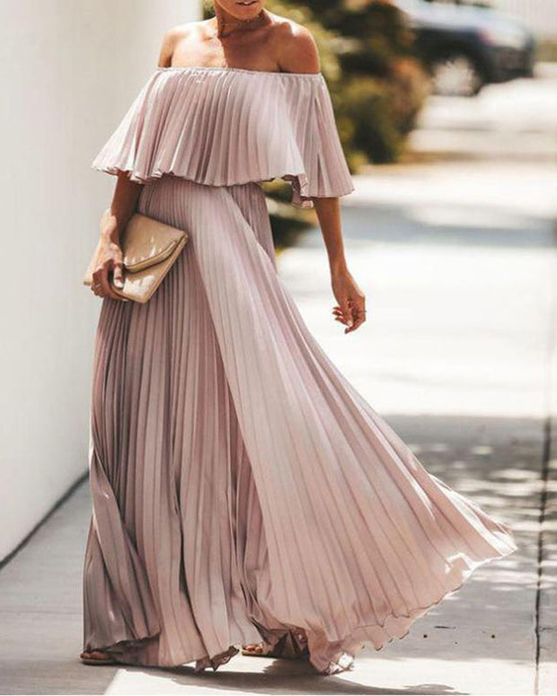 Sexy Off The Shoulder One Shoulder Pleated Chiffon Dress