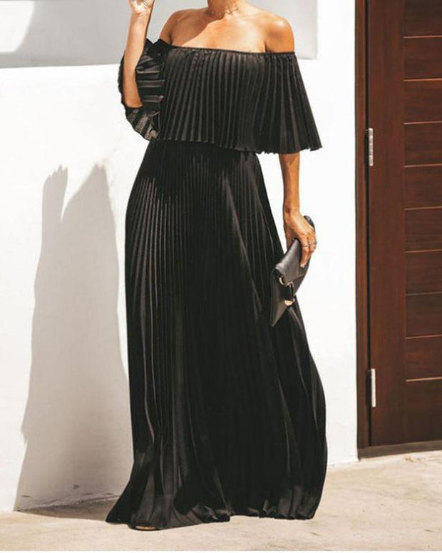 Sexy Off The Shoulder One Shoulder Pleated Chiffon Dress