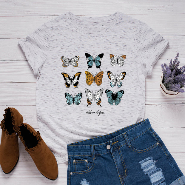 Casual fashion butterfly round neck short sleeve T