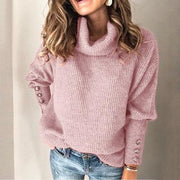 Fashion high collar loose casual solid color sweater