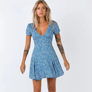 Summer V-neck short-sleeved printed mini dress