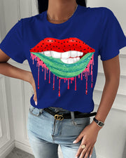Fashion red lip printing short-sleeved T-shirt
