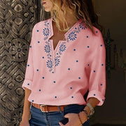 Fashion casual printed top V-neck blouse