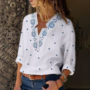 Fashion casual printed top V-neck blouse