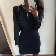 Women's clothing waist is thinner and hip hooded bodycon dress