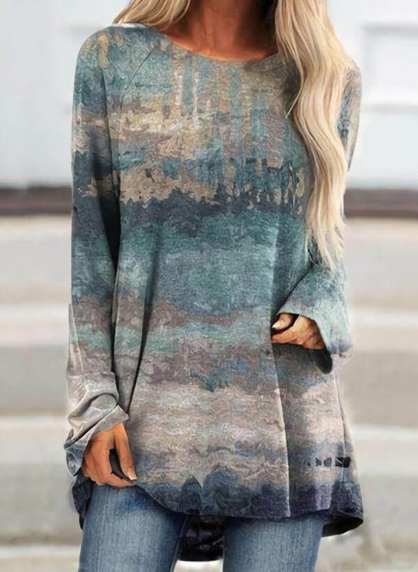 Fashion loose print casual street hipster round neck long sleeve pullover women's top