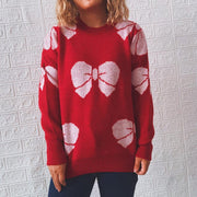 Fawn bell round neck long sleeve red christmas sweater