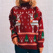Elk snowflake Christmas tree knitted sweater pullover women