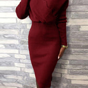 Autumn slim dress female elegant fashion office lady collar knitted dress winter long lantern sleeve bodycon party skirt
