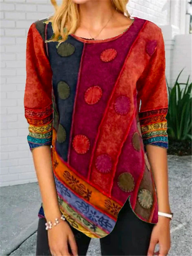 Fashion casual stitching printing multicolor printing long-sleeved casual T-shirt