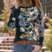 Fashion casual round neck color printing long sleeve t-shirt women