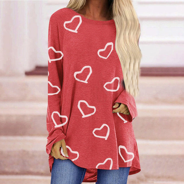 Fashion casual love printed long-sleeved T-shirt women