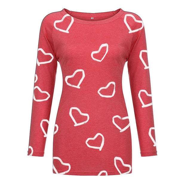 Fashion casual love printed long-sleeved T-shirt women