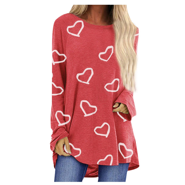 Fashion casual love printed long-sleeved T-shirt women