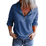 Women's solid color polar fleece stand-up collar zipper sweater