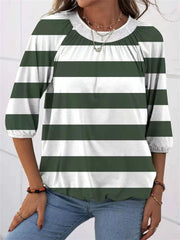 Fashion striped round neck T-shirt top