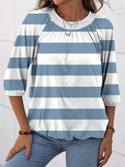 Fashion striped round neck T-shirt top