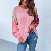 Women's sweater irregular color matching off-shoulder sweater