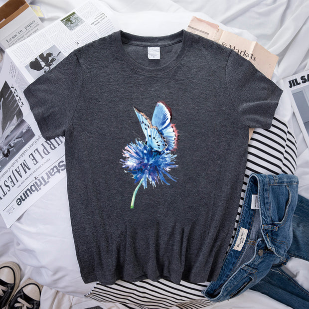 Butterfly Pattern Print Loose Short Sleeve T-Shirt