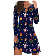 Round neck Christmas digital printing long-sleeved casual dress women's clothing