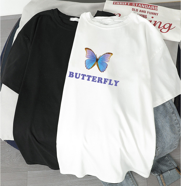 Casual retro loose butterfly top short sleeve t-shirt