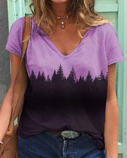 Printed T-shirt women V-neck short-sleeved T-shirt