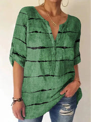 Casual pullover long-sleeved V-neck loose-fitting blouse