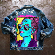 Fashion trendy cool graffiti illustration ripped denim jacket