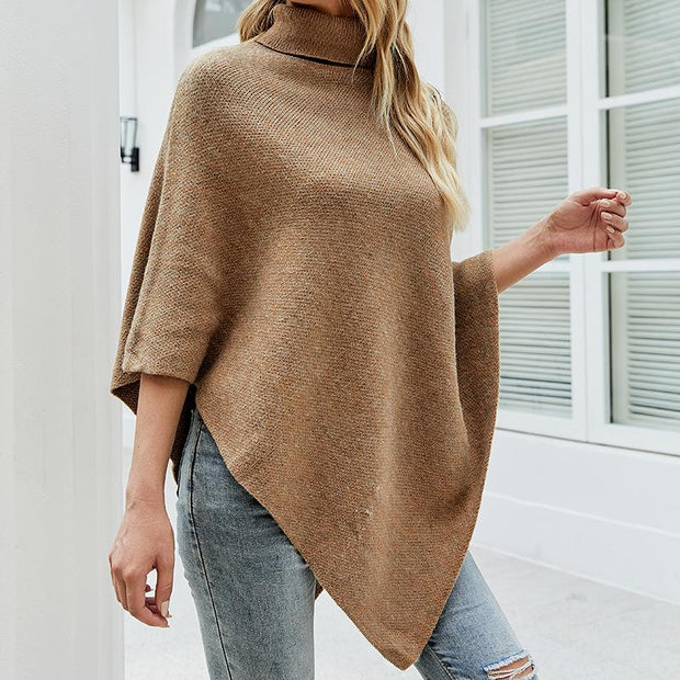 Shawl cloak sweater solid color high neck cross-border sweater coat