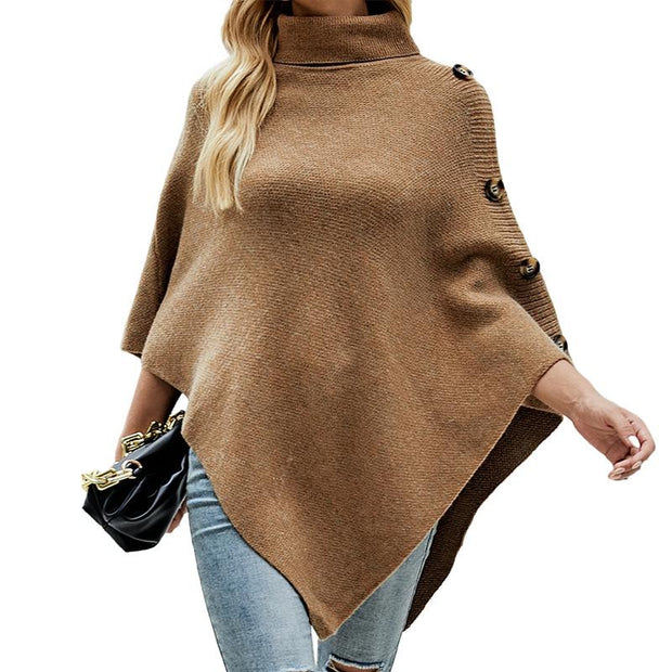 Shawl cloak sweater solid color high neck cross-border sweater coat