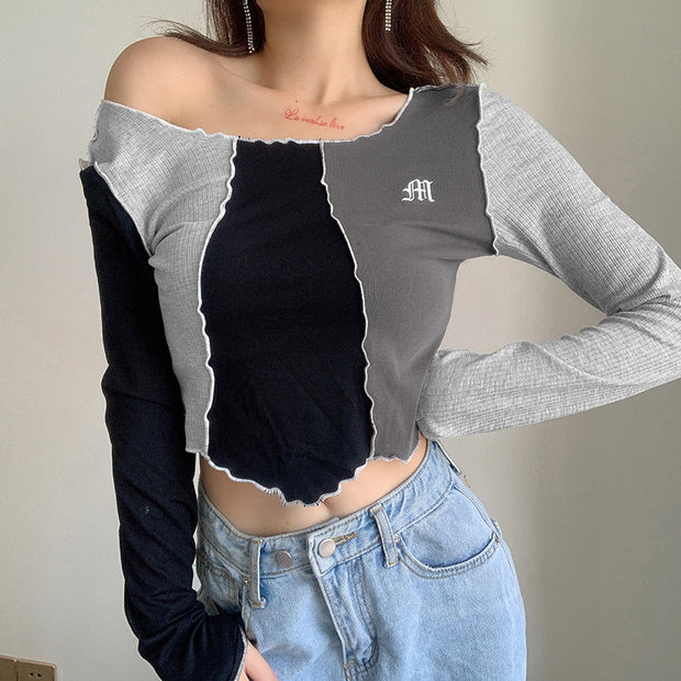 Women's color macthing long-sleeved t-shirt