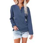Fashion V-neck solid color long-sleeved top T-shirt women