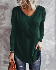 Solid Color Casual V-Neck Long Sleeve T-Shirt