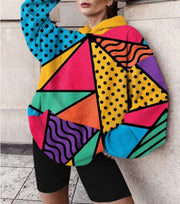 Casual Hooded Loose Geometric Print Basic Women's Sweatshirt