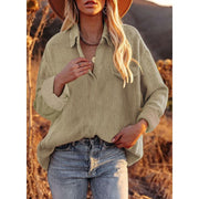 Corduroy lapel top pullover loose solid color shirt jacket
