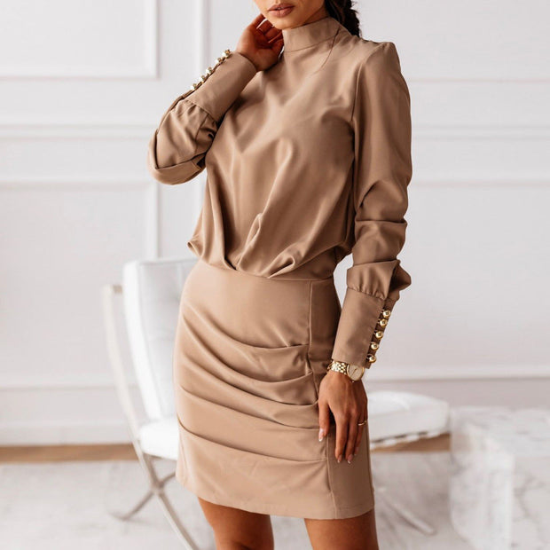 Women's solid color slim sexy package hip skirt halter dress dress