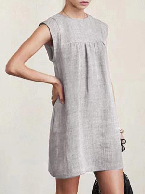 Loose ladies casual cotton and linen solid color dress