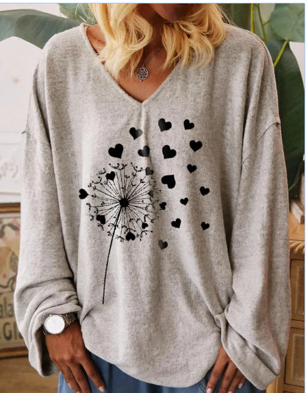 Fashion casual love and hope butterfly sunflower print casual long-sleeved T-shirt