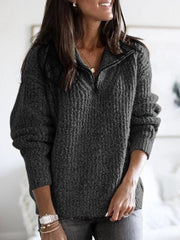 Fashion casual zipper pullover long sleeve knit sweater