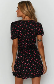 Summer V-neck short-sleeved floral printed dress